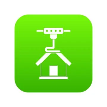 3d printer printing house icon digital green Stock Illustration