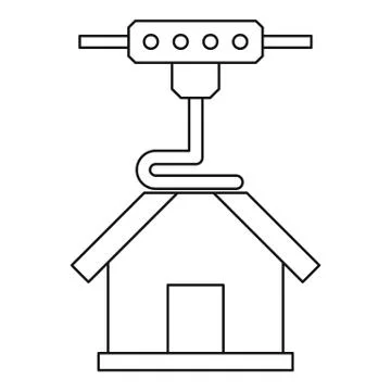 3d printer printing house icon outline Stock Illustration