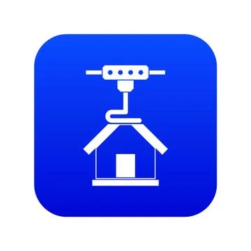 3d printer printing house icon digital blue Illustrazione stock