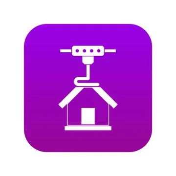 3d printer printing house icon digital purple Stock Illustration