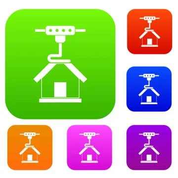 3d printer printing house set color collection Stock Illustration