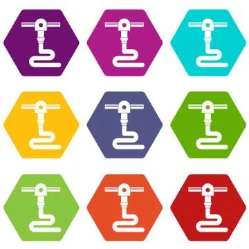 3d printer printing icon set color hexahedron イラスト素材
