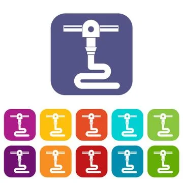 3d printer printing icons set flat Illustrazione stock