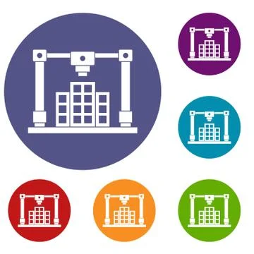 3d printer printing layout of building icons set Ilustración de archivo