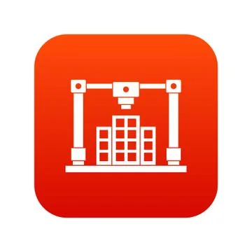 3d printer printing layout of building icon digital red Ilustración de archivo