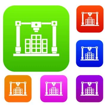 3d printer printing layout of building set color collection Illustrazione stock