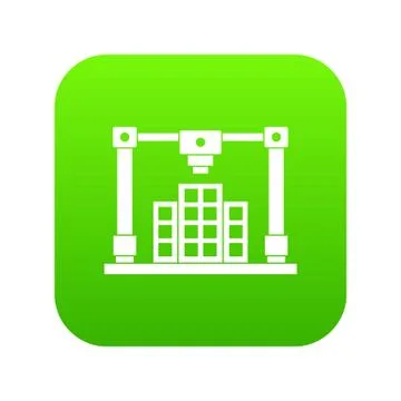 3d printer printing layout of building icon digital green Illustrazione stock