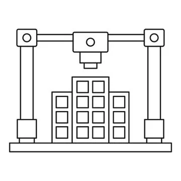 3d printer printing layout of building icon Illustrazione stock