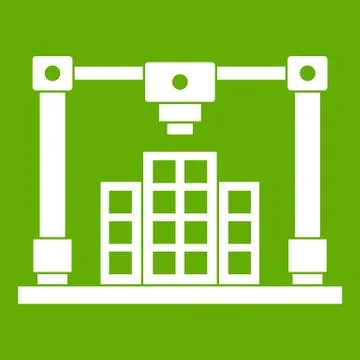 3d printer printing layout of building icon green Illustrazione stock
