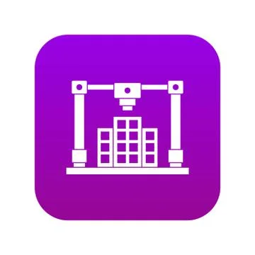 3d printer printing layout of building icon digital purple Ilustración de archivo