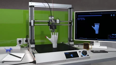 3D printer printing a model of a woman's hand adorned with a manicure. Stock Footage 288092772