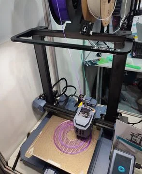 3D printer printing object close-up. Process creating three-dimensional model Stock Photos