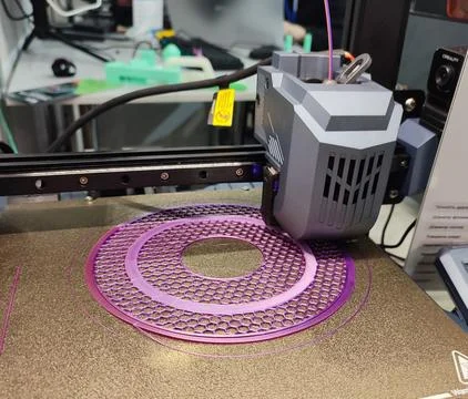 3D printer printing object close-up. Process creating three-dimensional model Stock Photos