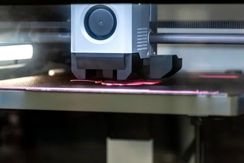3d printer printing an object on the tray with pla filament, corn starch, n.. Stock Photos