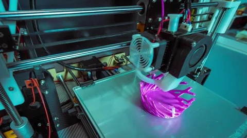 3d printer printing plastic artistic object timelapse Stock Footage 74489844