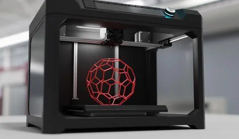 3D printer is printing polyhedron shape from plastic. 3D rendered illustration. イラスト素材