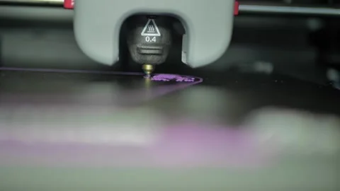 3d printer printing purple plastic object Video stock 282598839