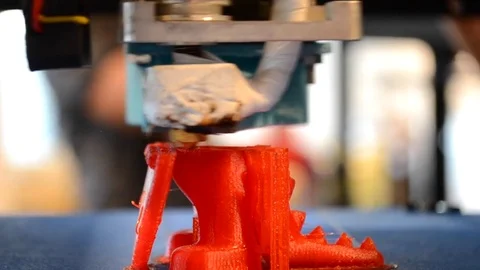 3d printer printing small object closeup by layering ink jet printing technology Stock Footage 71348359