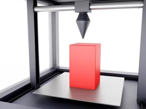 3D printer prints geometrical shape. Stock Illustration