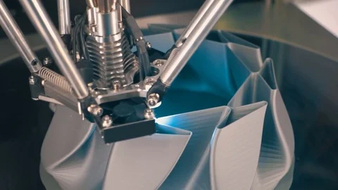 3D printer prints from gray plastic the difficult detail Stock Footage 72352647