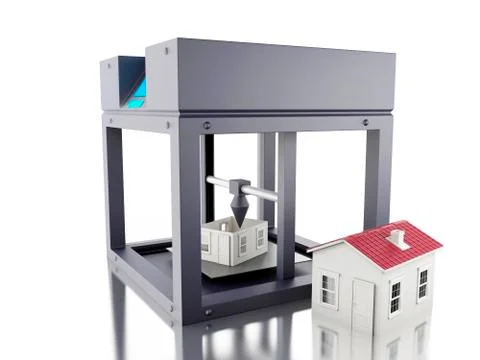 3D printer prints a house. Stock Illustration