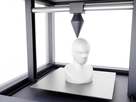 3D printer prints model of human head. Stock Illustration