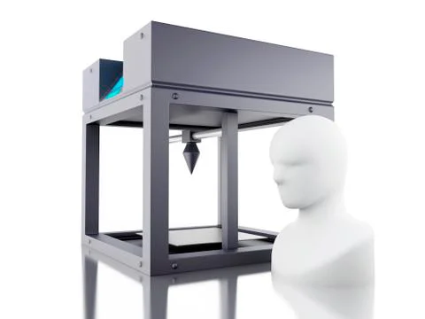 3D printer prints model of human head. 库存插图
