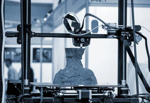 3D printer prints object Process of printing model on 3D printer Model printed Stock Photos
