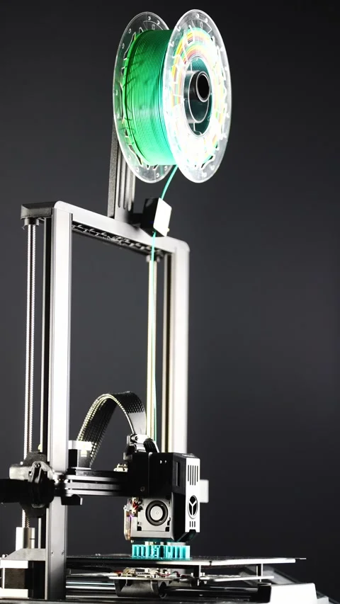 A 3D printer prints plastic parts in production. Stock Footage 319013015