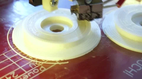 3D printer prints plastic white round 3d detail volume Stock-Footage 66439629