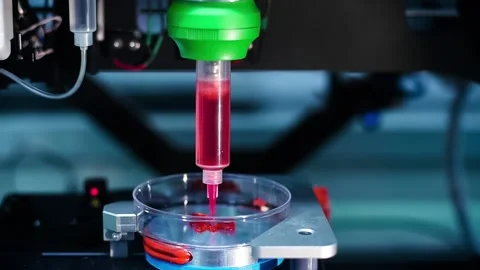 3D printer prints tissues for human surgery. Bioprinting Stock Footage 148525632
