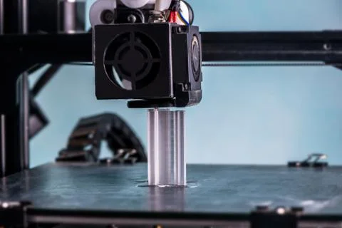 The 3D printer prints white plastic model Stock Photos