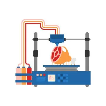 3D printer producing lab-grown meat. Futuristic concept of synthetic food, .. イラスト素材