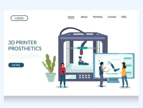 3d printer prosthetics vector website landing page design template Stockillustratie