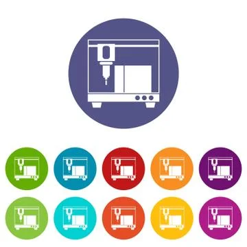 3D printer set icons 스톡 일러스트