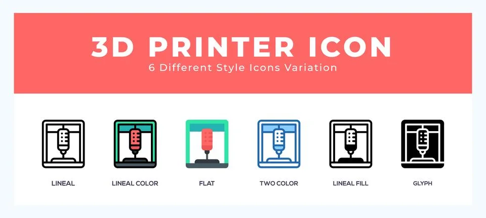 3d printer set of vector icon. For web. and mobile app Stock Illustration