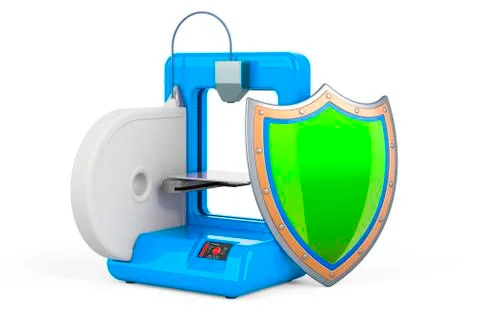 3D printer with shield, 3D rendering Stock Illustration
