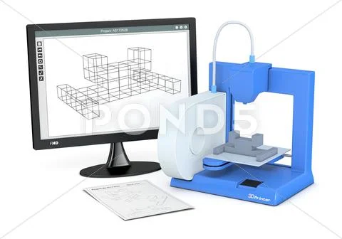 3d printer, from sketch to prototype Stock Illustration