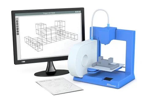 3d printer, from sketch to prototype Stock Illustration