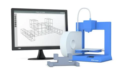 3d printer, from sketch to prototype 库存插图