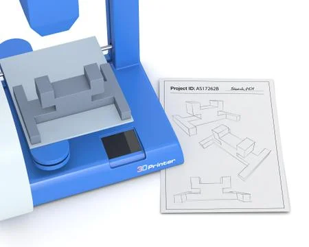 3d printer, from sketch to prototype 库存插图