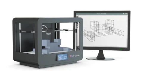 3d printer, from sketch to prototype Stock Illustration