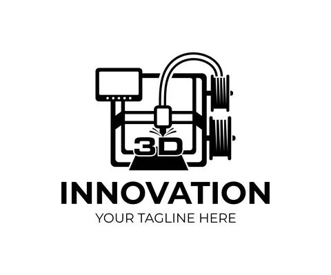 3D printer, technology and innovation, logo design Stock Illustration