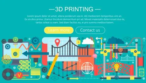 3d printer technology flat concept set. 3d modeling, printing and scanning web Stockillustratie