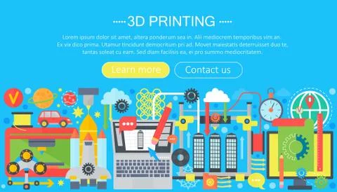 3d printer technology flat concept set. 3d modeling, printing and scanning web イラスト素材