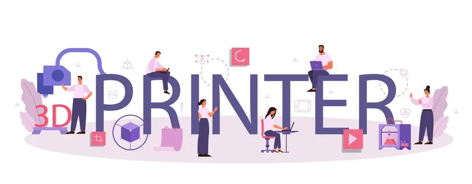 3D printer typographic header. Digital drawing with electronic tools Stock Illustration