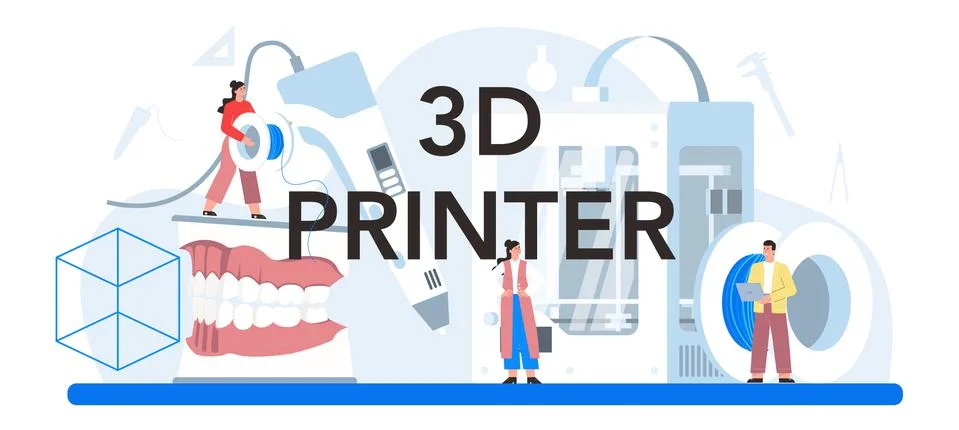 3D printer typographic header. Digital drawing with electronic tools Stock Illustration