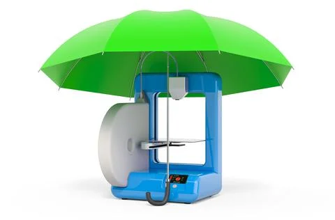 3D printer under umbrella, 3D rendering Stock Illustration