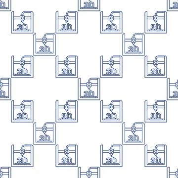 3D Printer vector I Love Printing thin line seamless pattern Stock Illustration