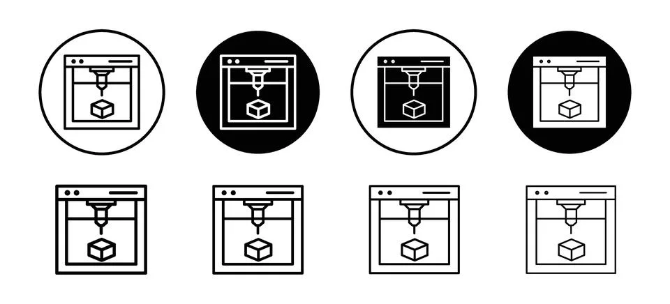 3D printer vector icon set collection. 3D printer Outline flat Icon. Illustrazione stock